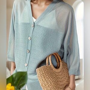Light Blue Sheer French style Cardigan with Buttons